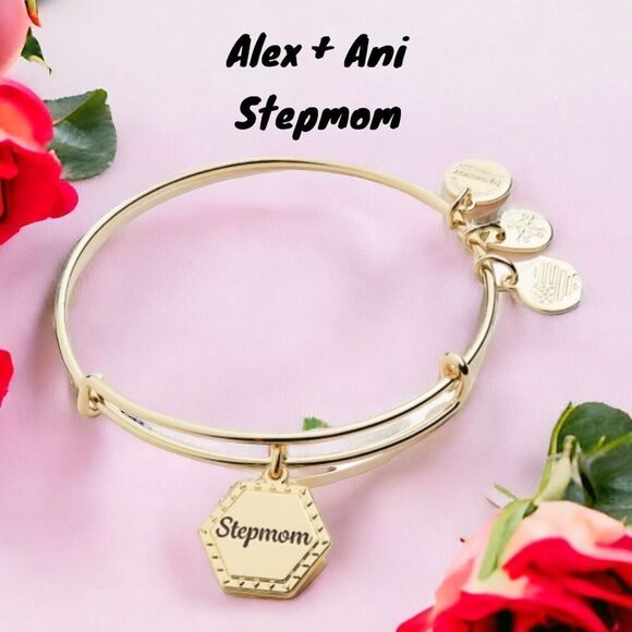 ALEX + ANI NEW STEPMOM YOURE IN MY HEART FOREVER CHARM BANGLE BRACELET SHINYGOLD - Picture 1 of 5